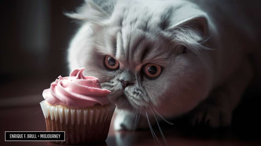 Gato admirando cupcake